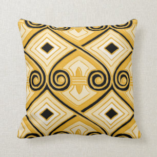 Art Deco Does Persia (Yellow and Black) Cushion