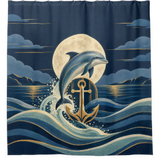 Art Deco Dolphin and Anchor Shower Curtain
