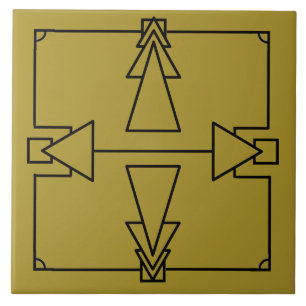 Art Deco Double Arrow on Black and Gold Tile