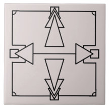 Art Deco Double Arrow on Black and Silver Tile