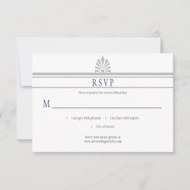 Art Deco Dove Grey and Purple RSVP | Card (Front)