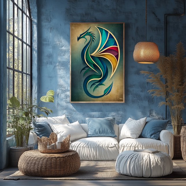 Art Deco Dragon Abstract Geometric Fantasy Wall Ar Poster (Creator Uploaded)