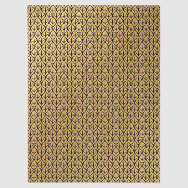 Art Deco Dragon Scales - Blue and Gold Scales Tissue Paper (Front)