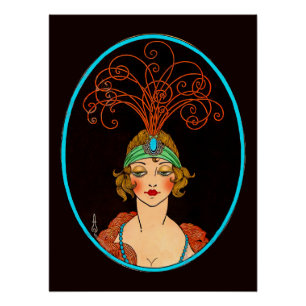  Art deco drawing of a flapper Poster