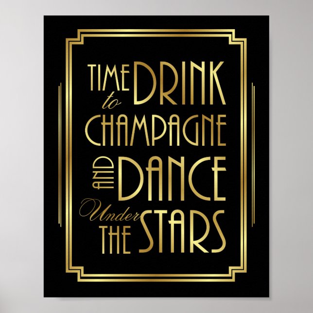 Art Deco DRINK CHAMPAGNE DANCE UNDER STARS Print (Front)