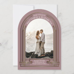 Art Deco Dusty Rose Bronze Arch Save the Date Invitation