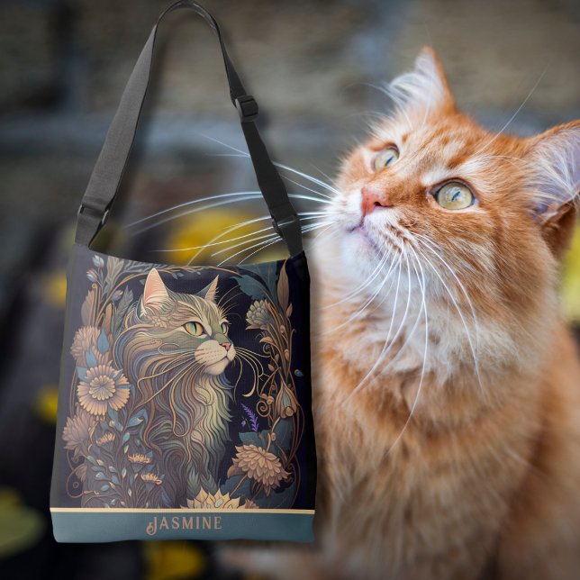 Art Deco Dusty Rose Cat Lover Crossbody Bag (Art Deco Dusty Rose Cat Lover Tote Bag)