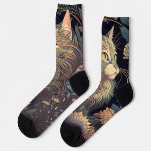 Art Deco Dusty Rose Cat Lover Socks