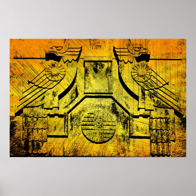 Art Deco Eagle Grunge Stone Sculpture Poster (Front)