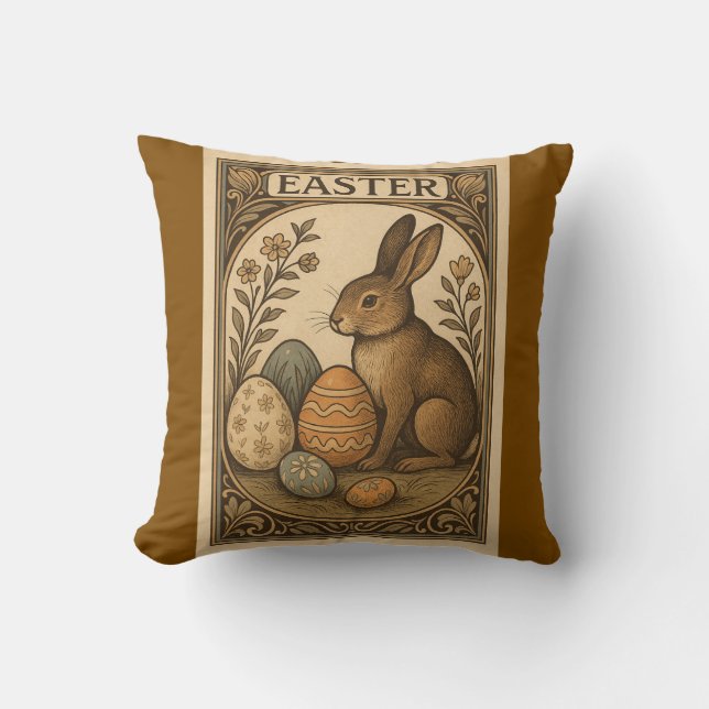 Art Deco Easter – Elegant Bunnies & Geometric Eggs Cushion (Front)