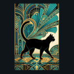 Art Deco Egyptian Black Cat Wall Art<br><div class="desc">This regal art deco design presents a black cat seated on an ornate throne, inspired by Egyptian motifs and framed with glowing gold arches and teal geometric details. The warm halo lighting and intricate patterns evoke the glamour of the 1920s with a mythic twist. Perfect for cat lovers, occult‑style decor...</div>