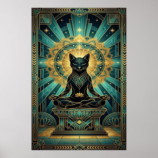Art Deco Egyptian Pyramid Cat Wall Art (Front)