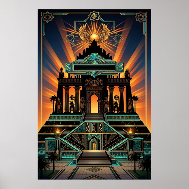 Art Deco Egyptian Revival Temple Gold & Teal Poster (Front)
