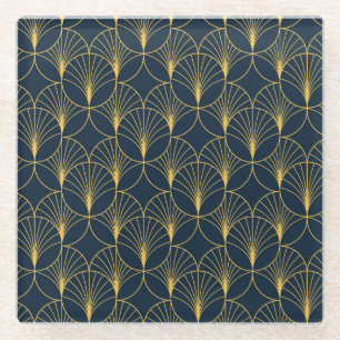 Art Deco Elegance: Fan Motifs Glass Coaster