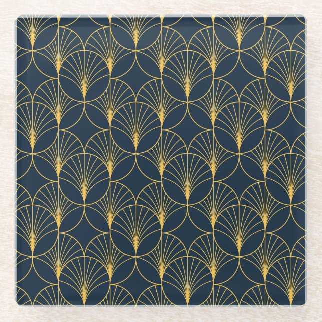 Art Deco Elegance: Fan Motifs Glass Coaster (Front)