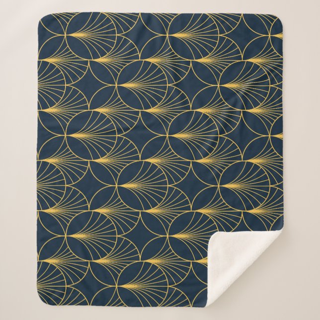 Art Deco Elegance: Fan Motifs Sherpa Blanket (Front)