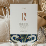 Art Deco Elegance Swan Table Number Card<br><div class="desc">This table number card is a masterpiece of Art Deco sophistication, showcasing the iconic elegance of swans set against a striking navy blue backdrop with lustrous gold detailing. The design features a pair of swans in a mirror image, their white feathers outlined with gold, creating a stunning contrast with the...</div>