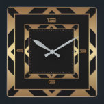 Art Deco elegant black and gold Square Wall Clock<br><div class="desc">Great clock design. You will love it like others. Be free to use this design for other product you like or to customise and add your text. Follow me for more. Thank you. Have a nice day.</div>