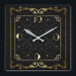 Art Deco elegant black and gold Square Wall Clock<br><div class="desc">Great clock design. You will love it like others. Be free to use this design for other product you like or to customise and add your text. Follow me for more. Thank you. Have a nice day.</div>