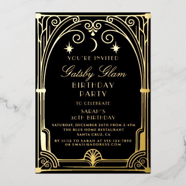 Art Deco Elegant Black Gold 20s Classic Birthday (Front)