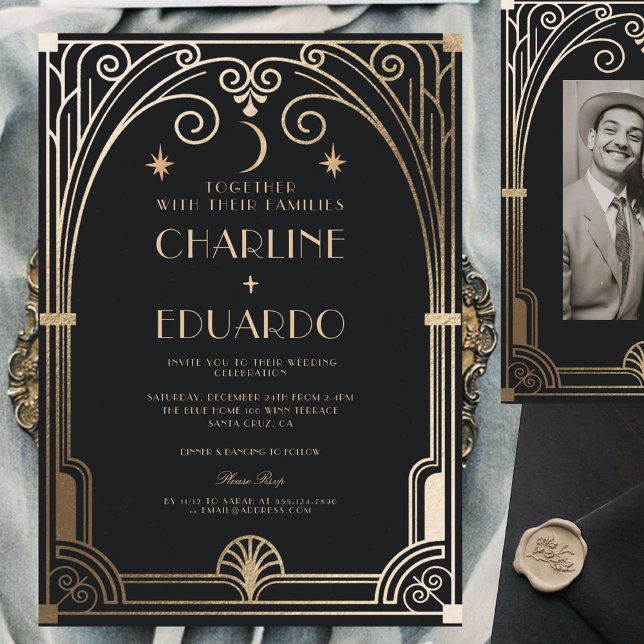 Art Deco Elegant Black Gold 20s Classic Wedding Invitation (Creator Uploaded)