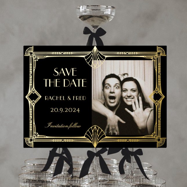 Art Deco Elegant Black Gold 20s save the date (Creator Uploaded)