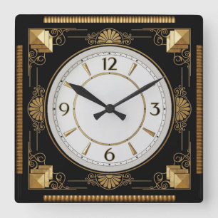 Art Deco Elegant Black Square Wall Clock