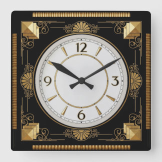 Art Deco Elegant Black Square Wall Clock