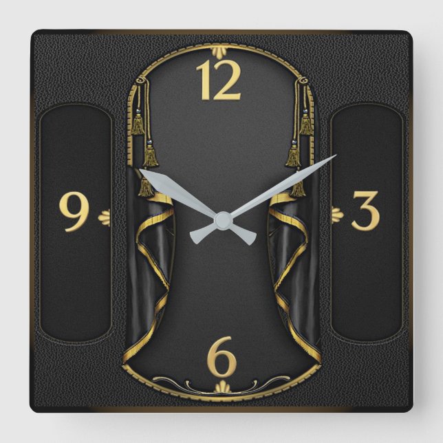 Art Deco Elegant Black Square Wall Clock (Front)