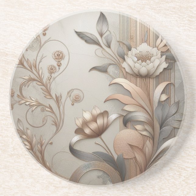 Art Deco: Elegant Botanicals and Geometric Luxury Coaster (Front)