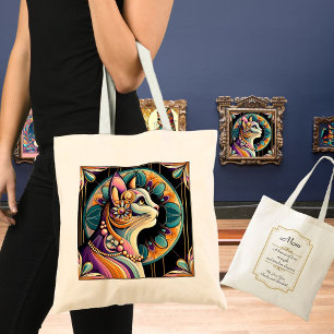 Art Deco Elegant Cat Mum Personalised Tote Bag