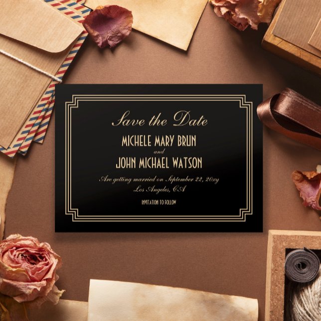 Art Deco Elegant Classic Black Gold Save the Date (Creator Uploaded)