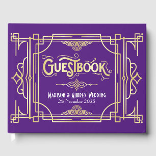 Art Deco Elegant Gold Purple Gatsby 1920s Wedding Guest Book