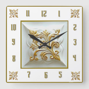 Art Deco Elegant Gold Square Wall Clock