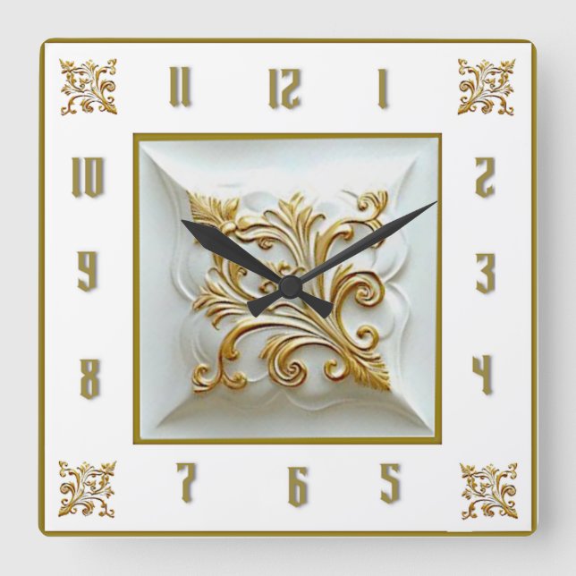 Art Deco Elegant Gold Square Wall Clock (Front)