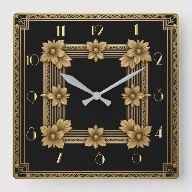 Art Deco elegant gold Square Wall Clock (Front)