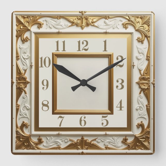 Art Deco Elegant Gold Square Wall Clock (Front)