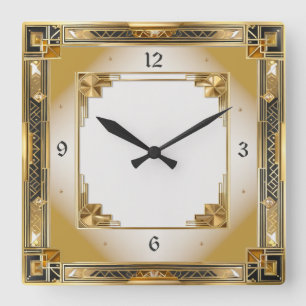 Art Deco Elegant Gold Square Wall Clock