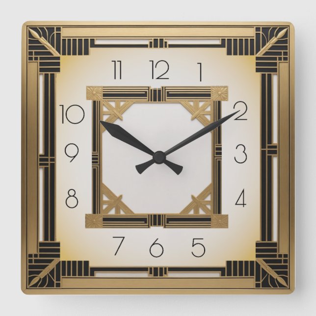 Art Deco Elegant Gold Square Wall Clock (Front)
