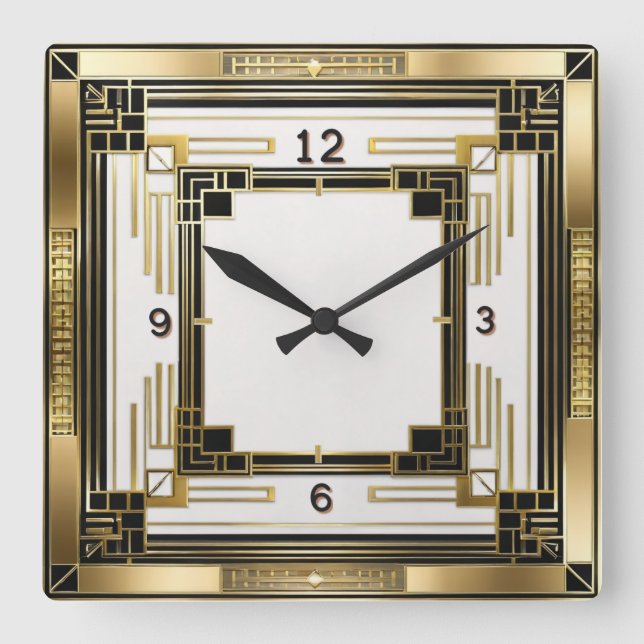 Art Deco Elegant Gold Square Wall Clock (Front)