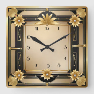 Art Deco Elegant Gold Square Wall Clock