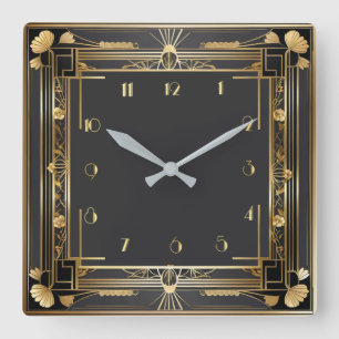 Art Deco Elegant Gold Square Wall Clock