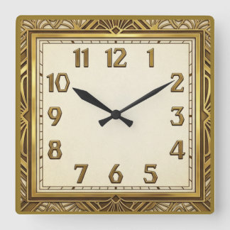 Art Deco Elegant Gold Square Wall Clock