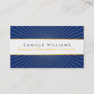 ART DECO elegant gold sunburst pattern navy blue Business Card