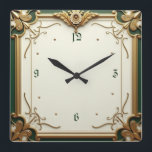 Art Deco Elegant Green Square Wall Clock<br><div class="desc">Great clock design. You will love it like others. Be free to use this design for other product you like or to customise and add your text. Follow me for more. Thank you. Have a nice day.</div>
