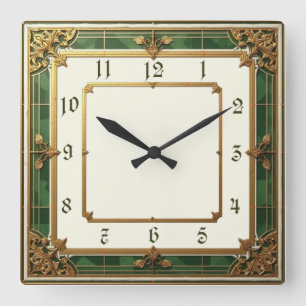 Art Deco Elegant Green Square Wall Clock