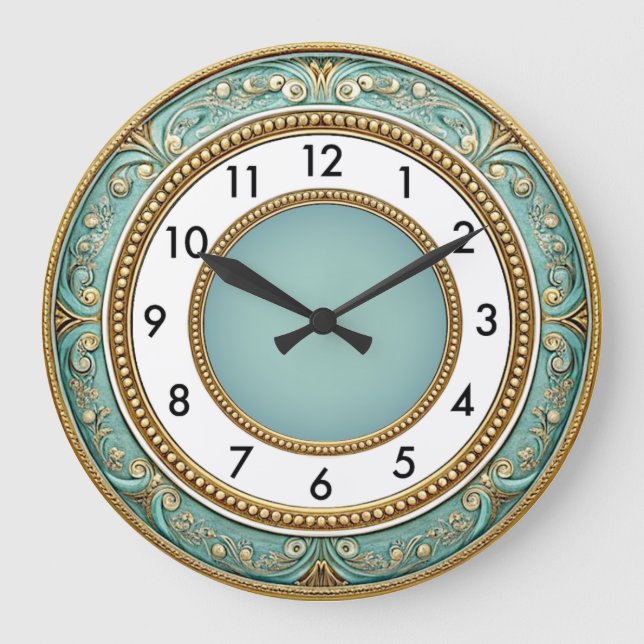 Art deco Elegant Mint Round Large Clock (Front)
