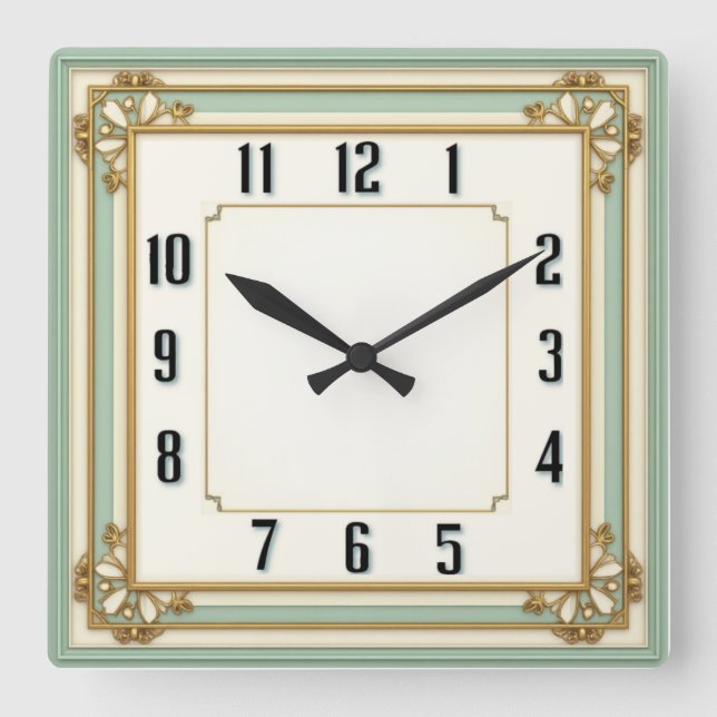 Art Deco Elegant Mint Square Wall Clock (Front)