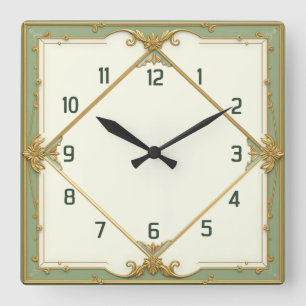 Art Deco Elegant Mint Square Wall Clock