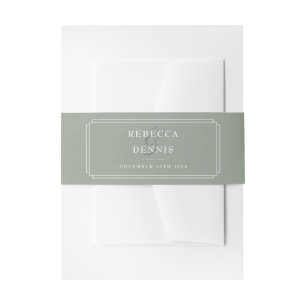 Art Deco Elegant Modern Sage Green Wedding Invitation Belly Band